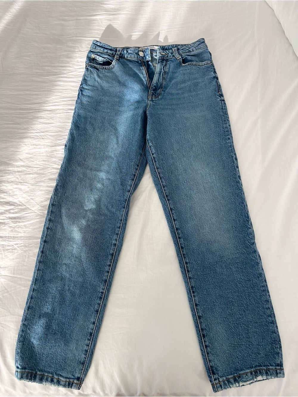 Zara Straight-Leg Denim Jeans in Blue